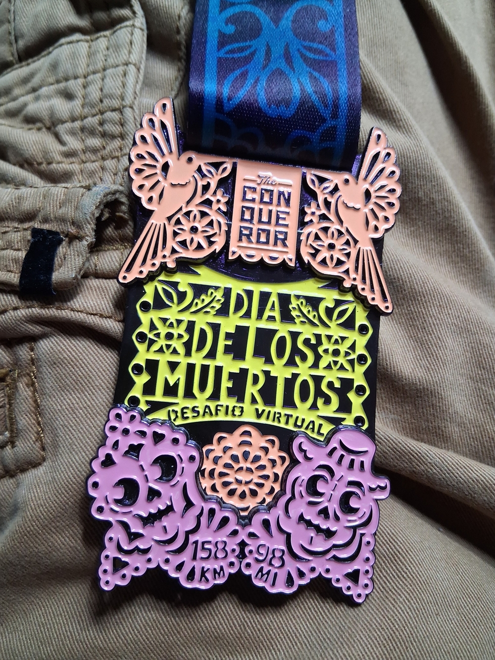 Dia de los Muertos Virtual Challenge Medal - Pink & Neon Yellow